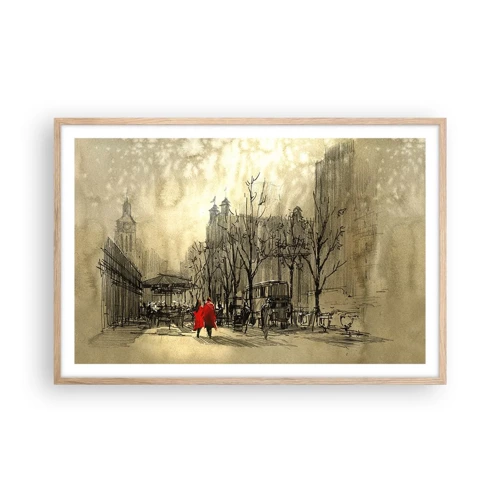 Een poster in een licht eiken lijst - Een date in de Londense mist - 91x61 cm