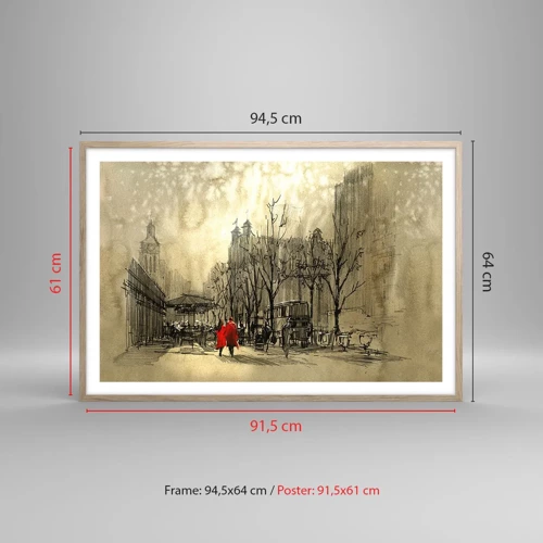 Een poster in een licht eiken lijst - Een date in de Londense mist - 91x61 cm