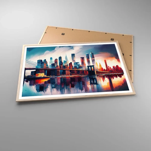 Een poster in een licht eiken lijst - Een droomachtig New York - 100x70 cm