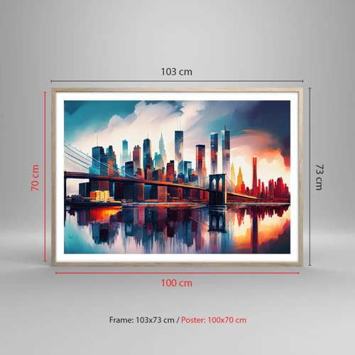 Een poster in een licht eiken lijst - Een droomachtig New York - 100x70 cm