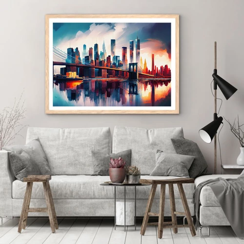 Een poster in een licht eiken lijst - Een droomachtig New York - 100x70 cm