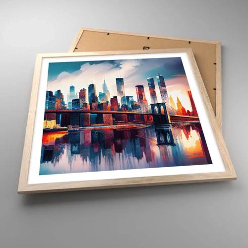 Een poster in een licht eiken lijst - Een droomachtig New York - 50x50 cm