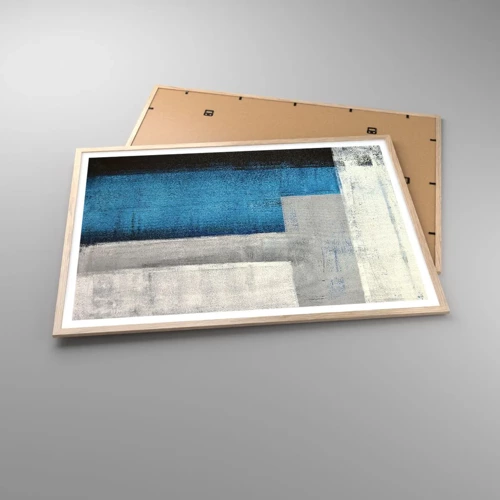 Een poster in een licht eiken lijst - Een poëtische compositie van grijs en blauw - 100x70 cm