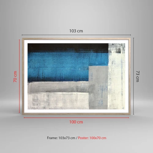 Een poster in een licht eiken lijst - Een poëtische compositie van grijs en blauw - 100x70 cm