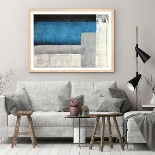 Een poster in een licht eiken lijst - Een poëtische compositie van grijs en blauw - 40x30 cm