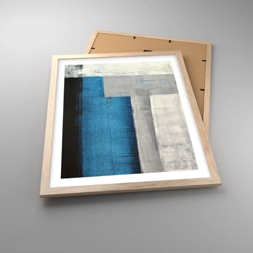 Een poster in een licht eiken lijst - Een poëtische compositie van grijs en blauw - 40x50 cm