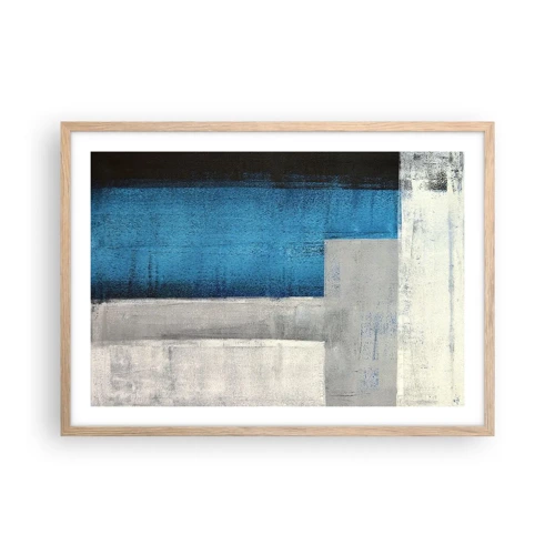 Een poster in een licht eiken lijst - Een poëtische compositie van grijs en blauw - 70x50 cm
