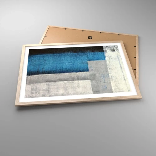 Een poster in een licht eiken lijst - Een poëtische compositie van grijs en blauw - 70x50 cm