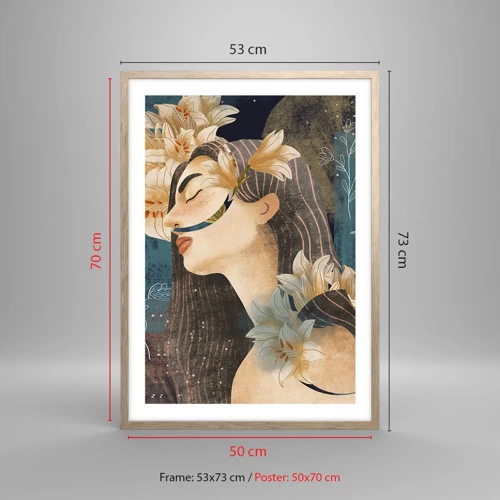 Een poster in een licht eiken lijst - Een sprookje over een prinses met lelies - 50x70 cm