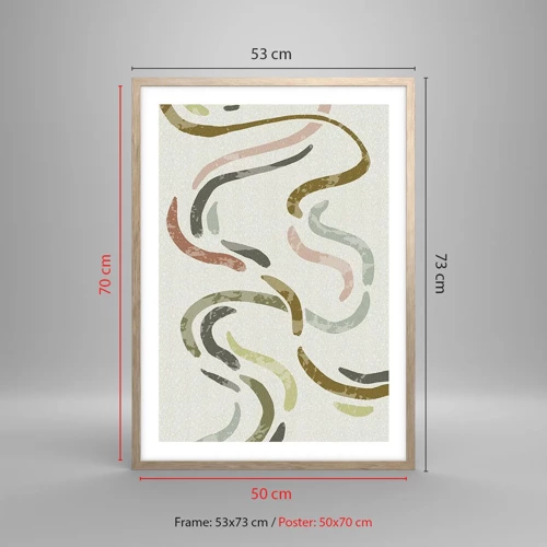 Een poster in een licht eiken lijst - Een vrolijke dans van abstractie - 50x70 cm