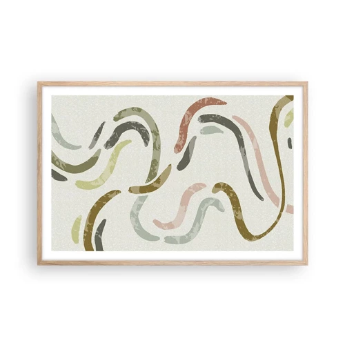 Een poster in een licht eiken lijst - Een vrolijke dans van abstractie - 91x61 cm