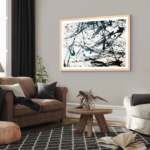 Een poster in een licht eiken lijst - Expressionistische abstractie - 50x40 cm