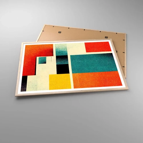 Een poster in een licht eiken lijst - Geometrische abstractie – goede energie - 100x70 cm