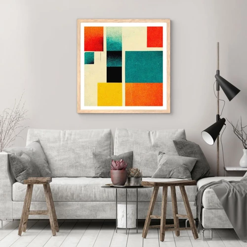 Een poster in een licht eiken lijst - Geometrische abstractie – goede energie - 40x40 cm