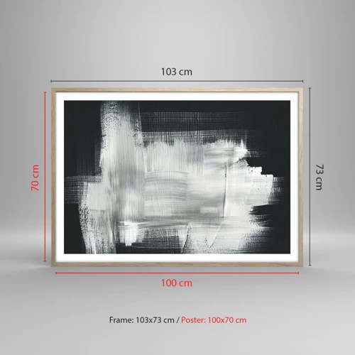 Een poster in een licht eiken lijst - Geweven van verticaal en horizontaal - 100x70 cm
