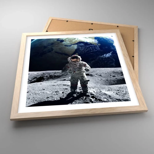 Een poster in een licht eiken lijst - Groetjes van de maan - 40x40 cm