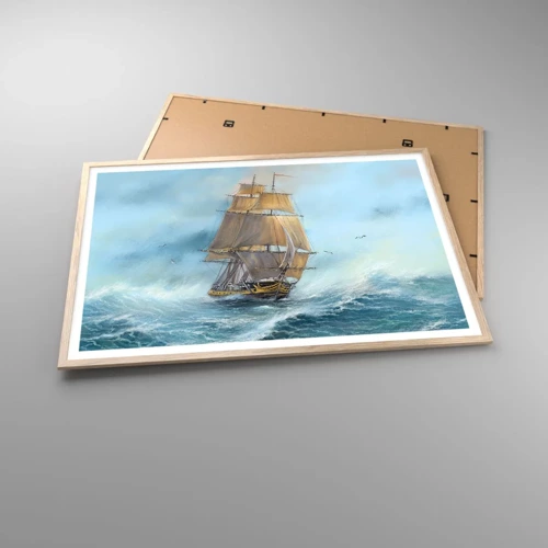 Een poster in een licht eiken lijst - Haasten over de golven - 100x70 cm