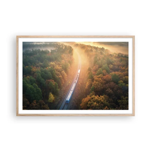 Een poster in een licht eiken lijst - Herfst reis - 91x61 cm