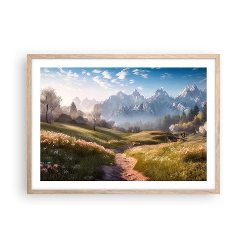 Een poster in een licht eiken lijst - Idyllische vallei - 70x50 cm