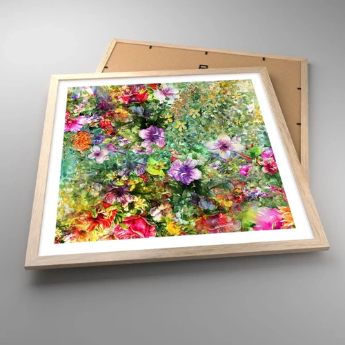 Een poster in een licht eiken lijst - In bloemen voor verderf - 50x50 cm