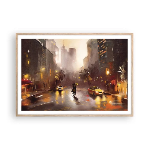 Een poster in een licht eiken lijst - In de lichten van New York - 100x70 cm