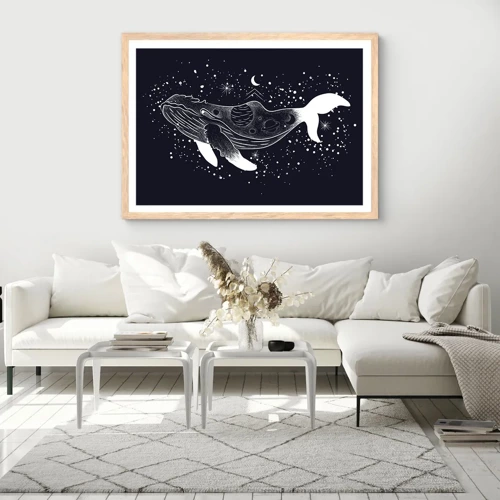 Een poster in een licht eiken lijst - In de oceaan van het universum - 70x50 cm