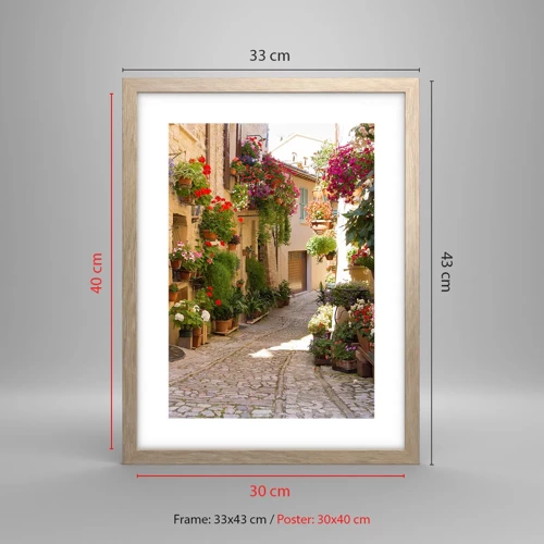 Een poster in een licht eiken lijst - In de vloed van bloemen - 30x40 cm