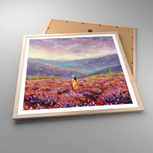 Een poster in een licht eiken lijst - In een lavendelwereld - 60x60 cm