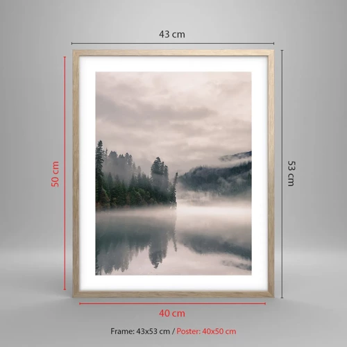 Een poster in een licht eiken lijst - In reflectie, in de mist - 40x50 cm