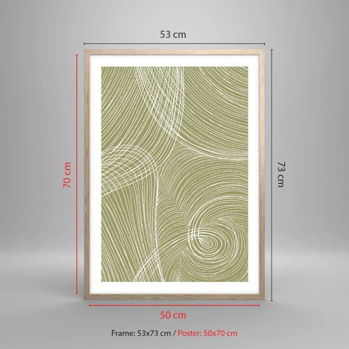 Een poster in een licht eiken lijst - Ingewikkelde abstractie in wit - 50x70 cm