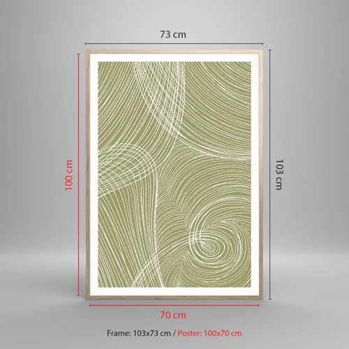 Een poster in een licht eiken lijst - Ingewikkelde abstractie in wit - 70x100 cm