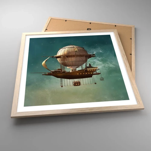 Een poster in een licht eiken lijst - Jules Verne groet - 50x50 cm