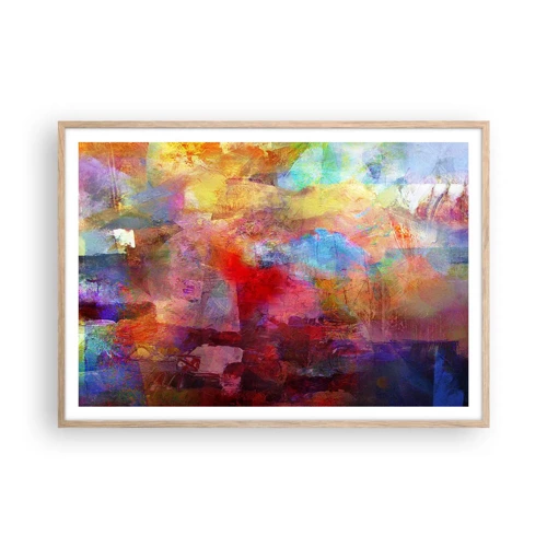 Een poster in een licht eiken lijst - Kijk in de regenboog - 100x70 cm