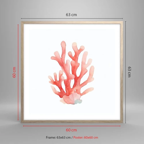 Een poster in een licht eiken lijst - Koraalkleurig koraal - 60x60 cm