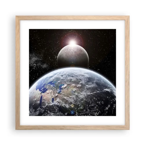 Een poster in een licht eiken lijst - Kosmisch landschap - zonsopgang - 40x40 cm