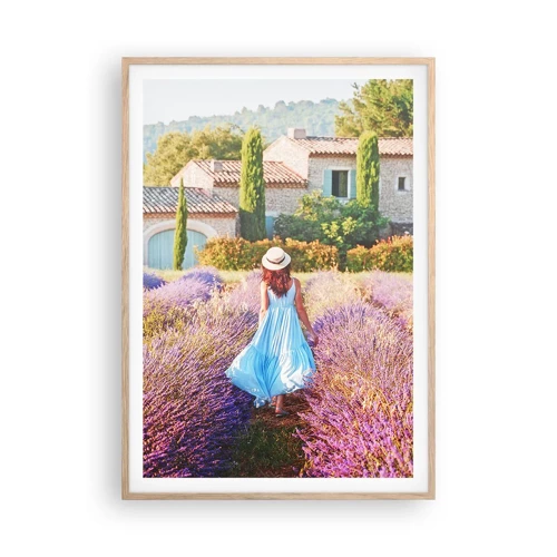Een poster in een licht eiken lijst - Lavendel meisje - 70x100 cm
