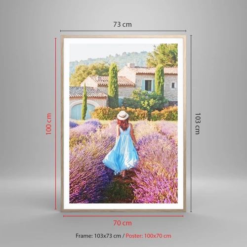 Een poster in een licht eiken lijst - Lavendel meisje - 70x100 cm