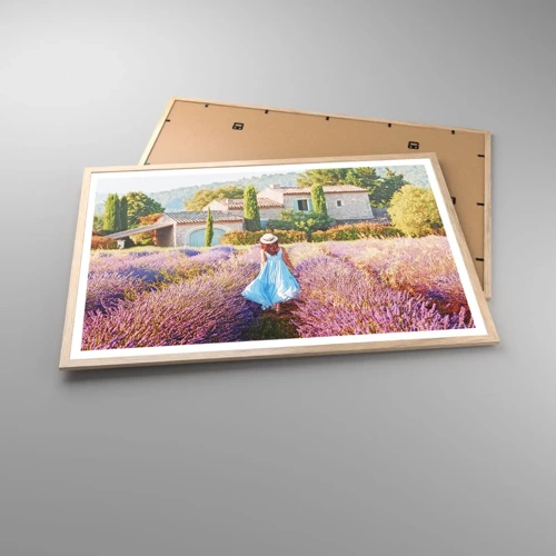 Een poster in een licht eiken lijst - Lavendel meisje - 91x61 cm