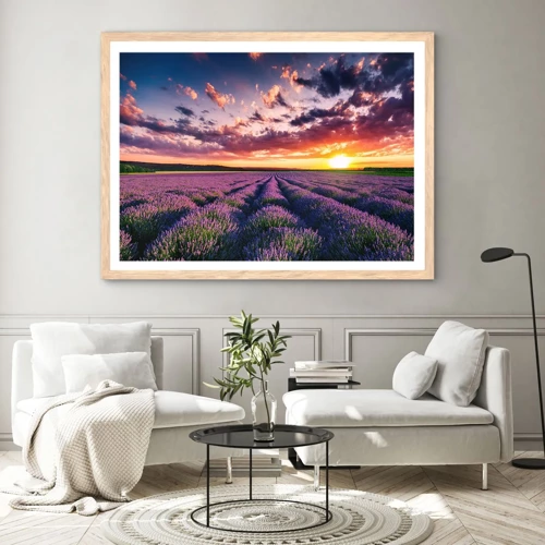 Een poster in een licht eiken lijst - Lavendel wereld - 50x40 cm