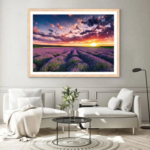 Een poster in een licht eiken lijst - Lavendel wereld - 91x61 cm