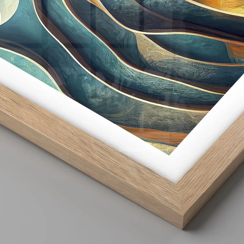 Een poster in een licht eiken lijst - Meanders van blauw - 70x100 cm