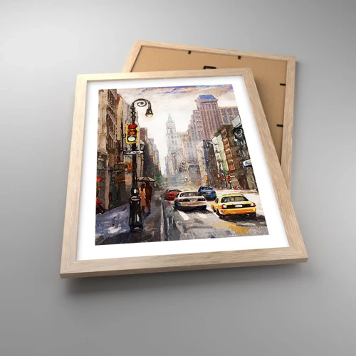 Een poster in een licht eiken lijst - New York - ook kleurrijk in de regen - 30x40 cm