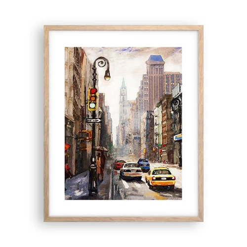 Een poster in een licht eiken lijst - New York - ook kleurrijk in de regen - 40x50 cm