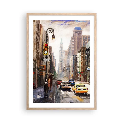 Een poster in een licht eiken lijst - New York - ook kleurrijk in de regen - 50x70 cm