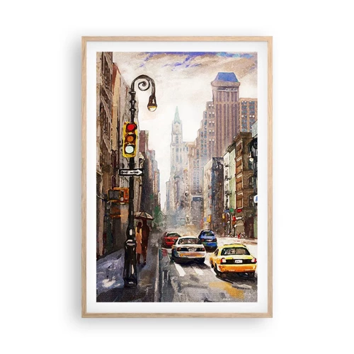 Een poster in een licht eiken lijst - New York - ook kleurrijk in de regen - 61x91 cm