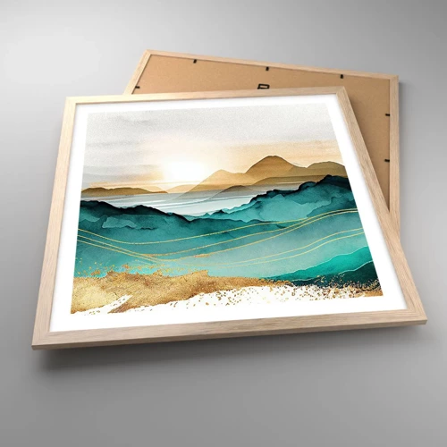 Een poster in een licht eiken lijst - Op de rand van abstractie – landschap - 50x50 cm