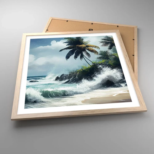 Een poster in een licht eiken lijst - Op een tropische kust - 50x50 cm