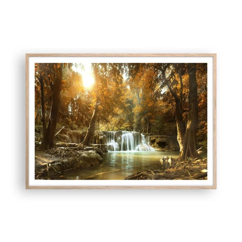 Een poster in een licht eiken lijst - Park cascade - 100x70 cm