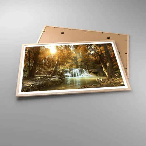 Een poster in een licht eiken lijst - Park cascade - 91x61 cm