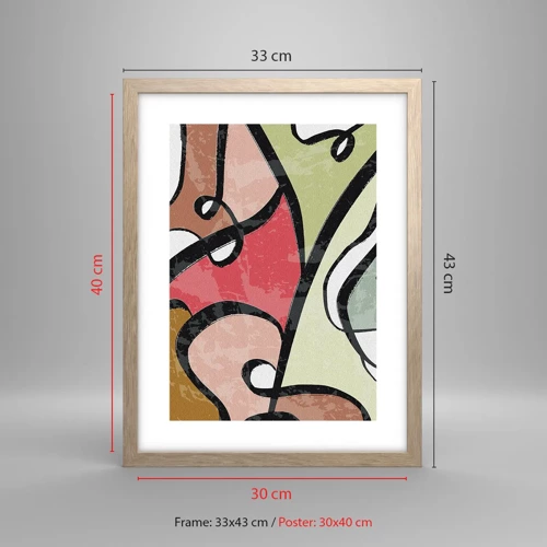 Een poster in een licht eiken lijst - Pirouettes tussen kleuren - 30x40 cm